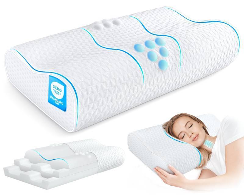 lot 9432 image: zibroges Cervical Neck Pillow for Pain Relief- Queen Size Adjustable Cooling Pillow for Sleeping, Memory Foam Pillows for Neck Shoulder, Ergonomic Contour Bed Pillow for Side, Stomach & Back Sleepers - Retail $39