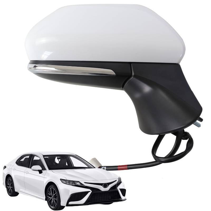 lot 9436 image: Liizoo Side Mirror for Toyota Camry 2018 2019 2020 2021 2022 2023 2024 PowerLampHeatBlind Spot Monitor-7Pins, Right Passenger Side,replace for Partslink # TO1321368, White RH - Retail $90