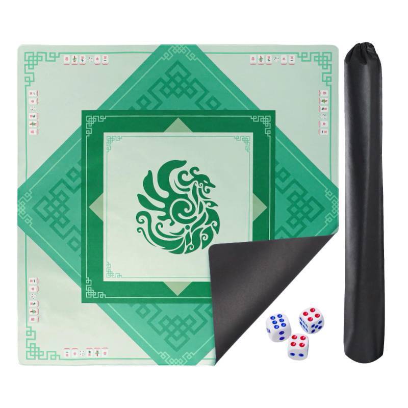 lot 9474 image: GUSTARIA Mahjong Mat with 3 Dice, Noise Reduction Rubber Table Cover for Mahjong, Poker, Card, Board & Tile Games (Green, 31.5 inches)