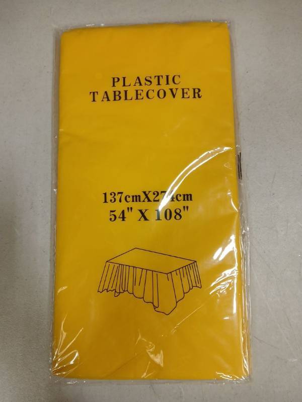 lot 26938 image: Yellow Plastic Rectangular Tablecover 54x108 3pk