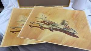 lot 6 image: 2 Print Set - Aircraft Cutaway Print KC-747 Cargo Plane Interior Diagram (20x16)