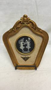 lot 300 image: Limoges Cameo (France) Decorative Wall Plaque with Cameo Medallion Two Figures Dancing
