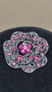 lot 30 image: Ornate Filigree Brooch with Pink Rhinestones