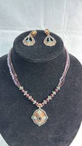 lot 38 image: Beaded Necklace and Earring Set with Ornamental Pendants