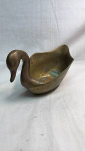 lot 44 image: Brass Swan-Form Decorative Bowl with Engraved Detail