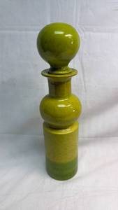 lot 50 image: Yellow-Green Decorative Bottle with Spherical Stopper