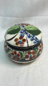 lot 61 image: Ceramic Covered Box with Hand-Painted Berry and Leaf Design