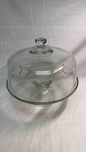 lot 64 image: Glass Cake Dome Pedestal Stand with Dome Cover 11 Inch