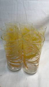 lot 83 image: Set of 7 Glasses Gold Wheat Leaf Design