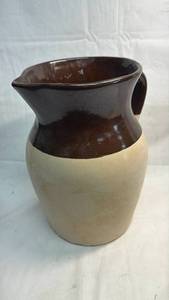 lot 114 image: Ceramic Pitcher with Two-Tone Glaze and Spout Handle