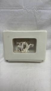 lot 130 image: Decorative White Box-Shaped Vase with Deer and Tree Figurine Scene