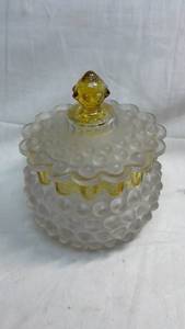 lot 153 image: Glass Covered Dish with Bubble Pattern and Amber Finial