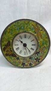 lot 174 image: DM-6002 Quartz Clock with Enameled Butterfly and Floral Bezel