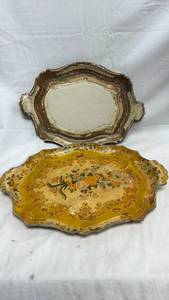 lot 187 image: 2 Decorative Trays with Ornate Frames and Floral Design