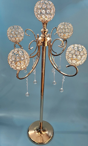 lot 190 image: 5-Arm Crystal Ball Candelabra Gold Tone Table Decoration with Hanging Crystals