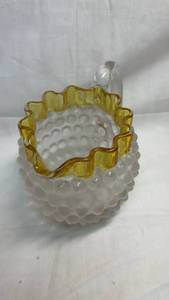 lot 193 image: Frosted Glass Hobnail Cream Pitcher w Ruffled Rim