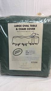 lot 223 image: Large Oval Table & Chair Cover 110Lx84Wx25H Sage Green 7337