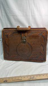lot 225 image: Tooled Leather Document Case with Handle and Metal Lock
