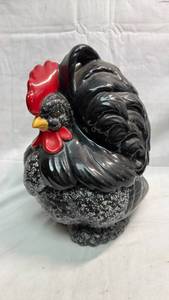 lot 228 image: Rooster Cookie Jar with Red Comb and Wattle Black Ceramic