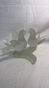 lot 238 image: Frosted Glass Dove Figurine Pair with Heart Cutout