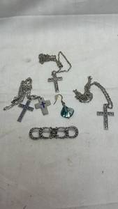 lot 245 image: Religious Cross Necklace Lot 5 Pieces Chain Pendant Bracelet