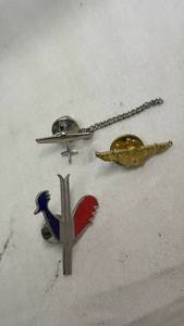 lot 289 image: Lot of 3 Lapel Pins Aviation Wings Red Cross Rooster Airplane