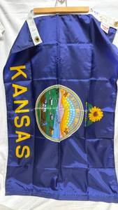 lot 293 image: Kansas State Flag Banner Blue Nylon with Sunflower and Seal 24x36