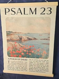 lot 166 image: Psalm 23 Wall Hanging Fabric Scripture Print with Wood Dowel&nbsp