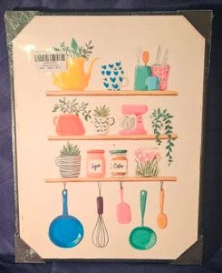 lot 167 image: Kitchen Shelves Wall Art Print with Plants and Cookware&nbsp