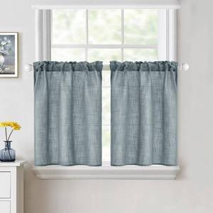 lot 39 image: MIULEE Cafe Curtains 24 Inch Length Half Window Curtain Semi Sheer Farmhouse Short Linen Drapes for Kitchen Bathroom Basement Small Window, Rod Pocket Tier Curtains 2 Panels W26XL24, Stone Blue - Retail $1,084
