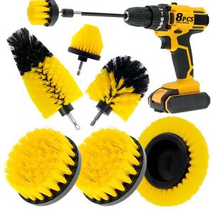 lot 55 image: ETOUPA 8 Pcs Drill Brush Attachment Set, Power Cleaning Scrub Brush Kit with Extend Long Attachment, All Purpose Drill Scrub Brushes for Car, Grout, Floor, Tub, Bathroom and Kitchen (Yellow) - Retail $13