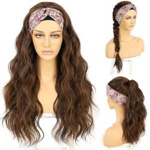 lot 60 image: SAPPHIREWIGS Long Headband Wigs for Women Synthetic Headband Wig Natural Brown Highlight Color Loose Body Wavy Glueless Wigs with Headband Attached 150% Density 26 Inch - Retail $27