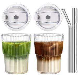 lot 66 image: R��LW�Y Iced Coffee Cups with Lids and Straws Set of 2, 16 Oz Unbreakable Plastic Drinking Cups Reusable Iced Coffee Cup to Go for Iced Tea,Juice, Water,BPA Free, Dishwasher Safe - Retail $15