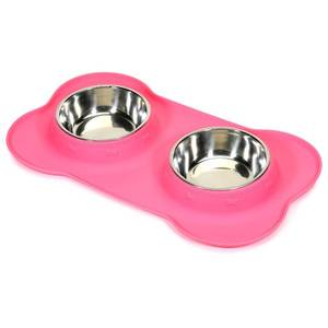 lot 68 image: AsFrost Dog Food Bowls Stainless Steel Pet Bowls & Dog Water Bowls with No-Spill and Non-Skid, Feeder Bowls with Dog Bowl Mat for Dogs Cats and Pets-Pink, 24 0z in Total - Retail $26