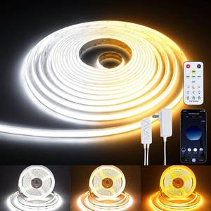 lot 71 image: COB LED Strip Light 16.4ft, Dimmable 2300K-6500K White CCT Tunable, DC 24V Cuttable LED Tape Light, High Density 3040 LED 36W CRI 90, APP Remote Control, Music Mode, For Home DIY, Living Room, Bedroom - Retail $33