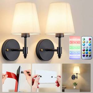 lot 73 image: Battery Operated Wall Sconces Set Of Two, Wireless Battery Wall Light With 10000mAh RGB Rechargeable Magnetic Bulb, Rechargeable Wall Sconce With Remote Control For Bedroom, No Electrician Required - Retail $60