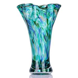 lot 76 image: 9.0 H Teal Glass Vases for Flowers, Unique Hand Blown Glass Vase Green Home Decor, Wide Mouth Colorful Flower Vase Centerpieces, for Living Room Table Bookshelf, Bathroom Office Shelf Decorative - Retail $40