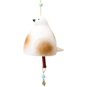 lot 80 image: White Ceramic Bird Wind Chime, Hanging Garden Decor for Outside Indoor Use, Rustic Windchime w Soothing Melodic Tone, Church Bell Home, Patio, Balcony, Backyard, Music Gift for Mom, Witness Friendship