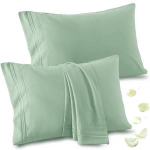 lot 800 image: Vonty 2 Pack Standard Pillow Cases - 20x26 Inch, 1800 Thread Count Microfiber Pillowcases Standard Size Sage Green Pillow Cases Luxury & Soft Embroidered Bed Pillow Covers with Envelope Closure - Retail $7
