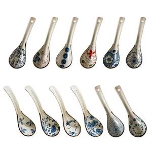 lot 839 image: Raelitego 12pcs Asian Soup Spoon, Ceramic Chinese Soup Spoons, Deep Oval Hook Non-slip Japanese Spoons for Rice Ramen Pho Miso Soup Wonton Noodle, Luck and Prosperity Gifts for Friends Parents Family - Retail $16