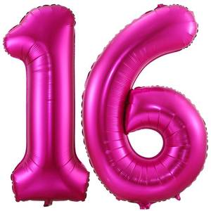 lot 849 image: Hot Pink 16 Balloon Numbers, 40 Inch 16th Birthday Balloon Foil Mylar Number Balloons for Party Decorations - Retail $6