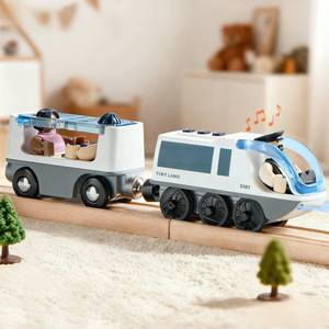 lot 858 image: Tiny Land Battery Operated Action Locomotive Train - Powerful Engine Bullet Train Set Compatible with Major Brand Tracks - Battery Powered Track Toys for Toddlers Boys Girls Kids 3 4 5 - White - Retail $20