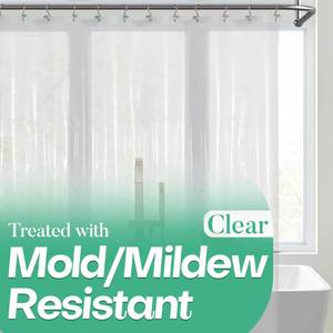 lot 862 image: Mrs Awesome Clear Shower Curtain Liner with 3 Magnets, 72x72 Premium Flexible Sturdy Plastic Shower Curtain for Bathroom Lightweight, Waterproof, Clear - Retail $5