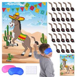 lot 863 image: KUUQA Pin the Tail on the Donkey Party Game, Mexican Donkey Party Supplies, Birthday Party Decorations, Mexican Fiesta Party Decorations - Retail $7