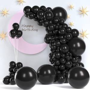 lot 866 image: Black Balloons, 140pcs Black 18 12 10 5 Inch Different Sizes Pack Party Latex Balloons for Birthday Halloween Holiday Balloon Garland as Party Decorations - Retail $7