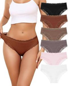 lot 884 image: Aijolen Womens Cotton Bikini Underwear Brazil Cut Panties Lace Cheeky Hipster Soft Stretch Breathable 6 Pack M - Retail $10
