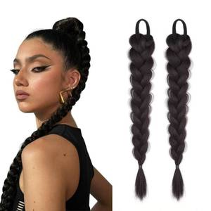 lot 887 image: Hair Ponytail Extension, Braided Ponytail Extensions Soft Synthetic Natural Hair Pieces for Women Girls Daily Wear (Black brown) - Retail $10