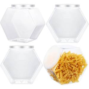 lot 891 image: EBOOT 4 Pcs 29 oz Plastic Candy Cookie Jars for Kitchen Counter Hexagon Cookie Jar with Lid Clear Candy Containers Laundry Pod Storage Container Dry Food for Buffet Dog Treats Craft - Retail $17