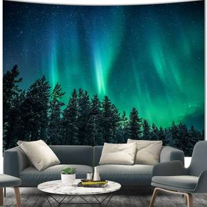 lot 894 image: Extra Large Forest Wall Tapestry for Bedroom Aesthetic 71x90, Nature Outer Space Galaxy Starry Night Tapestry Wall Hanging, Green Landscape Ceiling Backdrop Decor Tapestries for Living Room Dorm - Retail $26