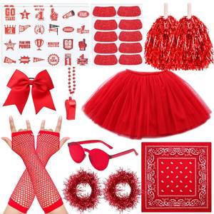 lot 895 image: Ramede Red Spirit Wear Girls Color War Camp Accessories Team Spirit Day Accessories Spirits Bundles Colored Stuff Field Pep Rally Supplies Camp Game Color Items Bulk Tutu for Sport - Retail $26